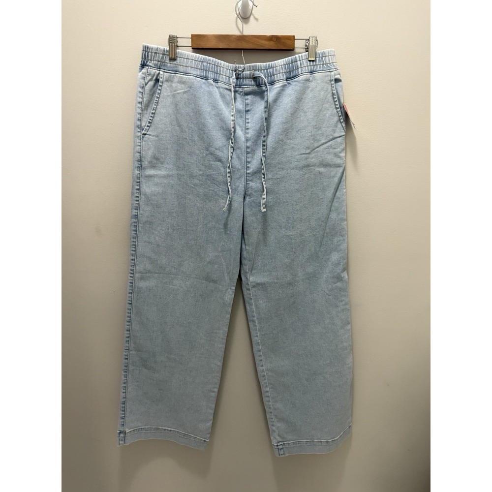 Arula Light Wash Brylee Wide Leg Pull-On Denim Knit Pants Women Plus Size 0X NWT
